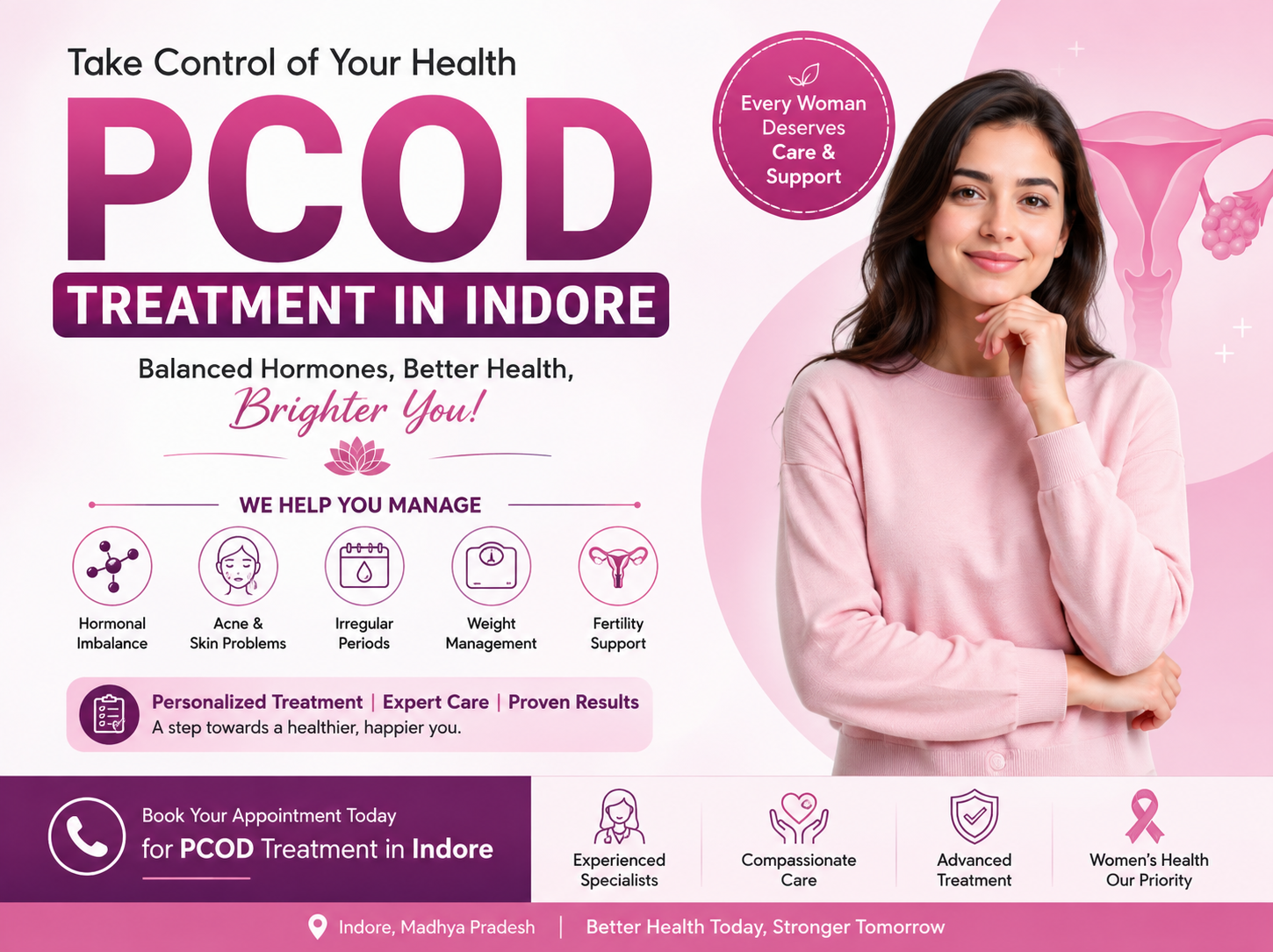 PCOD Treatment in Indore – personalized care for hormonal imbalance, irregular periods, acne, weight management, and fertility support.